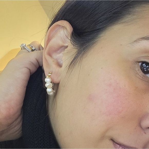 Handmade earrings gold filled and pearls hoops - Picture 5 of 5